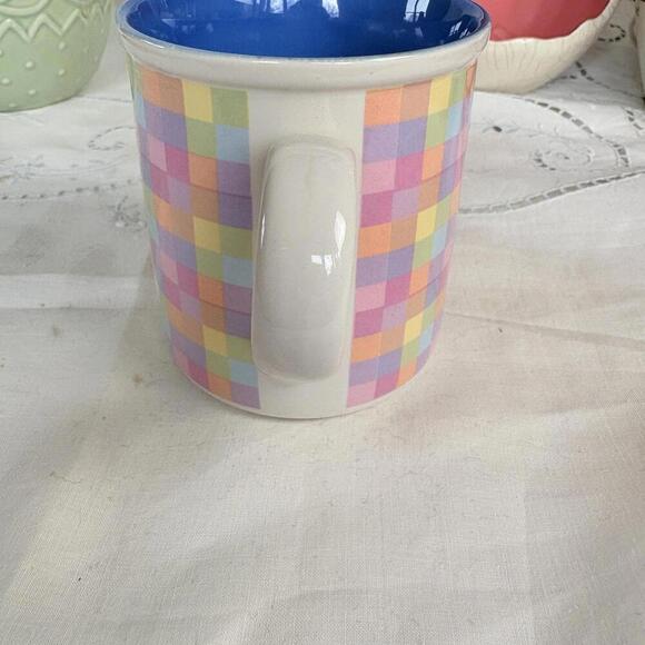Vintage Enesco 1985 Pastel Easter‎ Colorful Checkered Mug Enesco Vintage 1980s - Picture 5 of 10